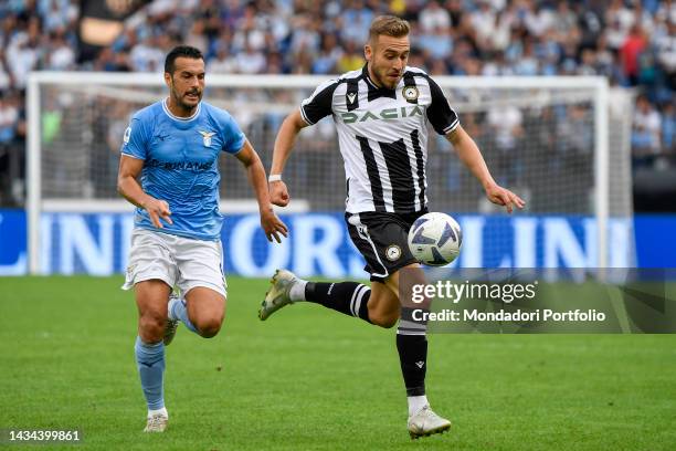 Spanish footballer Pedro Rodriguez Ledesma of SS Lazio and Austrian footballer Sandi Lovric of Udinese Calcio during the Serie A football match...