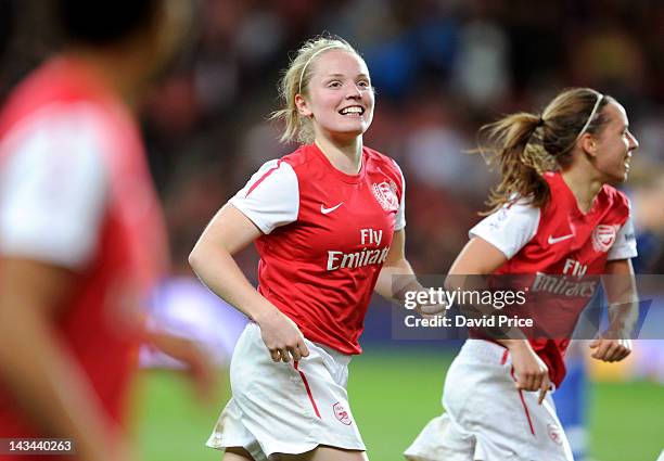 Kim Little of Arsenal Ladies celebrates scoring the 1st Arsenal goal during the match between Arsenal Ladies and Chelsea at Emirates Stadium on April...