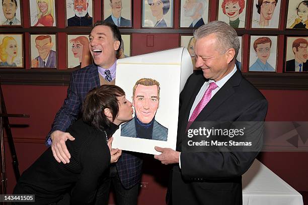 Paige Davis, Patrick Page and Max Klimavicius attend Patrick Page's Sardi's caricature unveiling at Sardi's on April 26, 2012 in New York City.