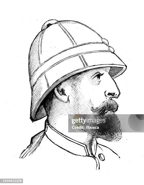 antique image: french mission exploring africa, captain germain - pilot portrait stock illustrations