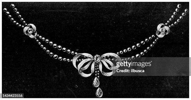 antique image: jewellery on black, collier - diamond necklace stock illustrations