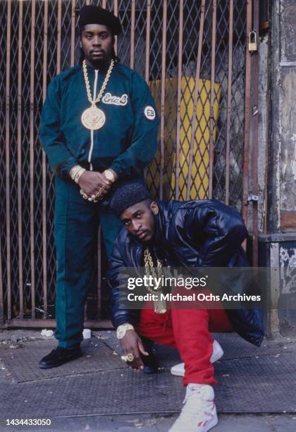 American rappers Eric B & Rakim posing for a portrait session in New York in 1987.