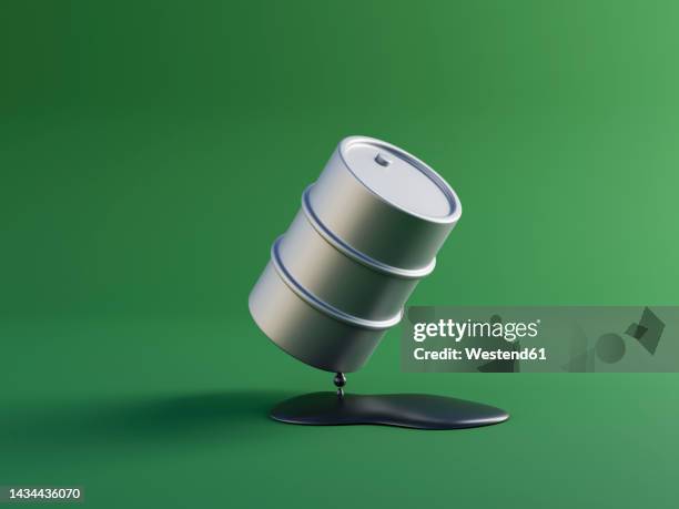 three dimensional render of oil drum leaking oil - oil drum stock pictures, royalty-free photos & images