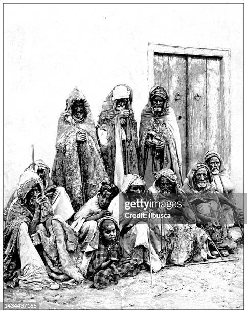 antique image: beggars in algeria - middle eastern children stock illustrations