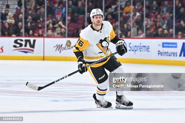 Jeff Petry of the Pittsburgh Penguins skates against the Montreal Canadiens during the first period at Centre Bell on October 17, 2022 in Montreal,...