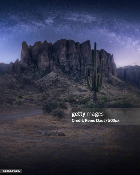 scenic view of landscape against sky at night,superstition mountains,arizona,united states,usa - superstition mountains fotografías e imágenes de stock