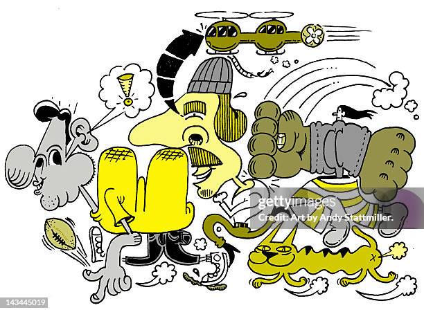 Men Running With Cat High-Res Vector Graphic