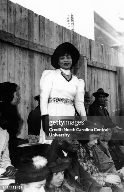 The American author, playwright, folklorist, anthropologist and filmmaker, Zora Neale Hurston in a crowd at North Carolina College for Negroes at a...