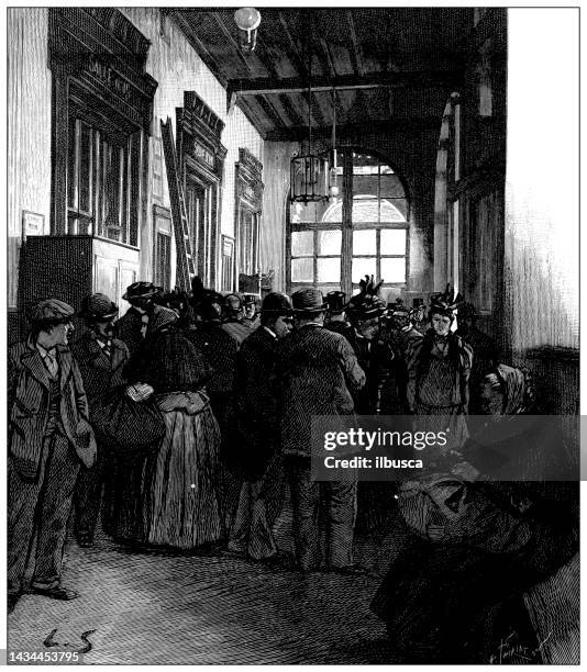 antique image: hotel des ventes, auction house - auction crowd stock illustrations