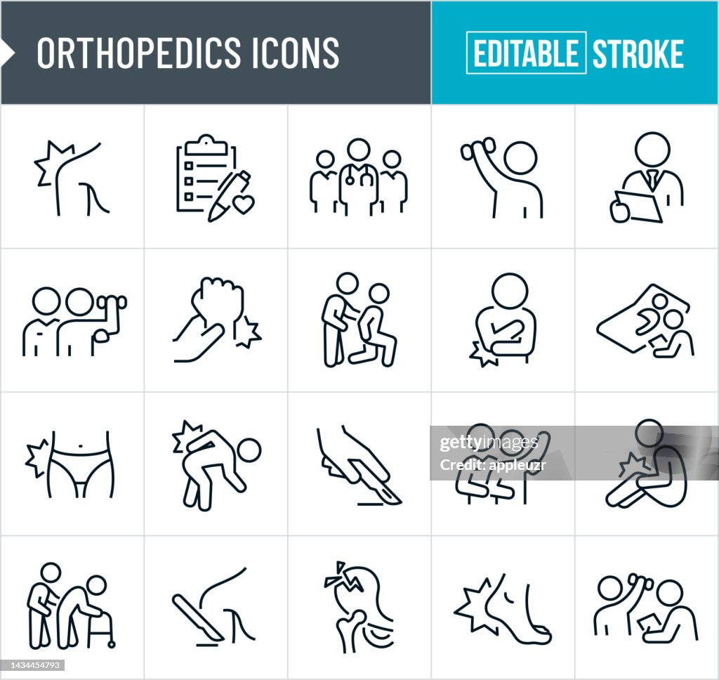 Iconos de línea delgada de Ortopedia - Trazo editable