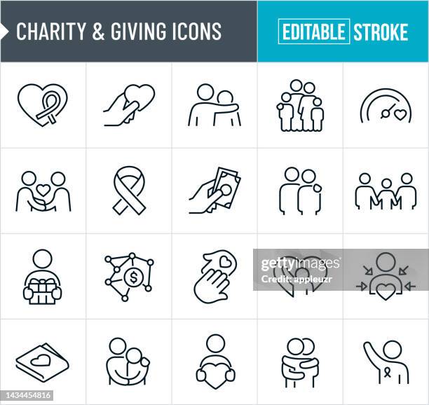 ilustrações de stock, clip art, desenhos animados e ícones de charity and giving thin line icons - editable stroke - charity and relief work