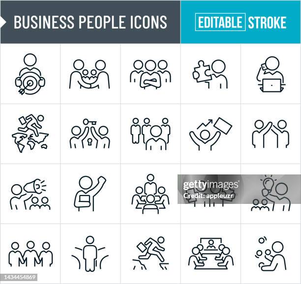 business people thin line icons - editable stroke - keys on table stock illustrations