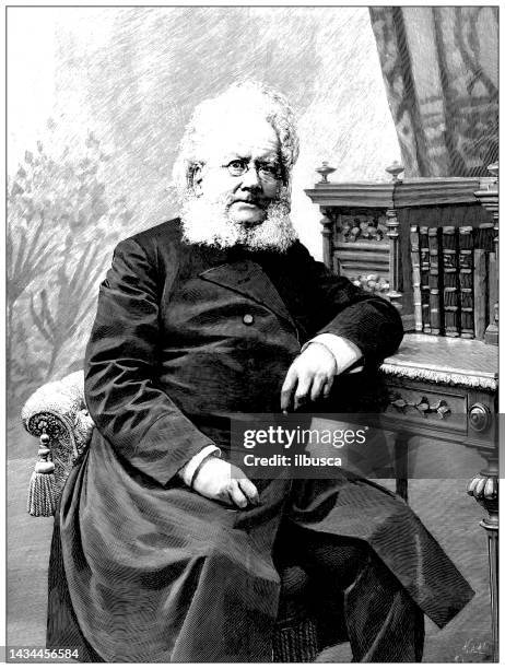 antique image: henrik ibsen - scriptwriter stock illustrations