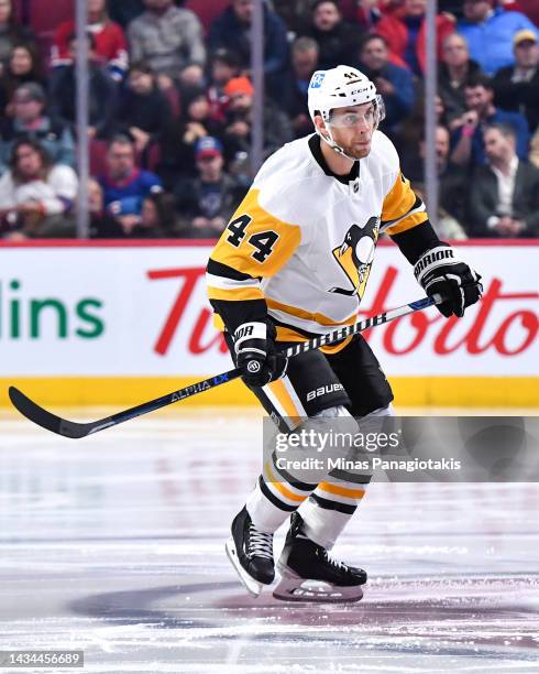 Jan Rutta of the Pittsburgh Penguins skates against the Montreal Canadiens during the third period at Centre Bell on October 17, 2022 in Montreal,...