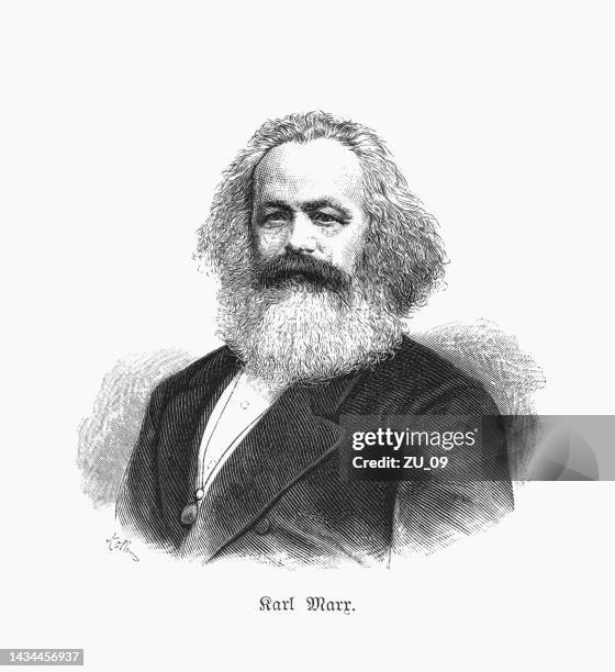 karl marx (1818-1883), german philosopher, wood engraving, published in 1893 - philosopher stock illustrations