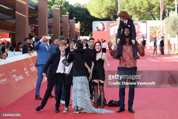 Cast and crew members attend the red carpet for "Signs Of Love" at Alice Nella Città during the 17th Rome Film Festival at Auditorium della...