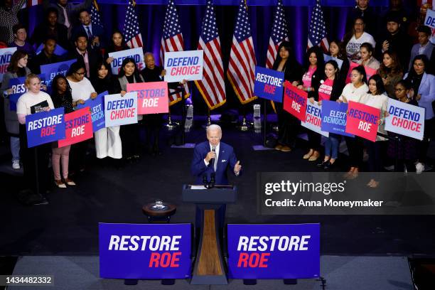 President Joe Biden speaks at a Democratic National Committee event at the Howard Theatre on October 18, 2022 in Washington, DC. With three weeks...