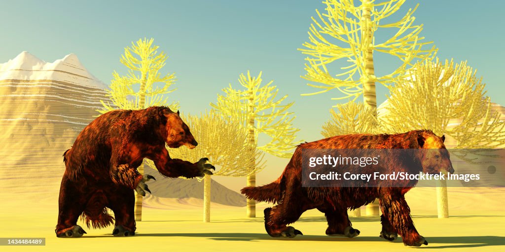 A pair of Megatherium ground sloths on the move