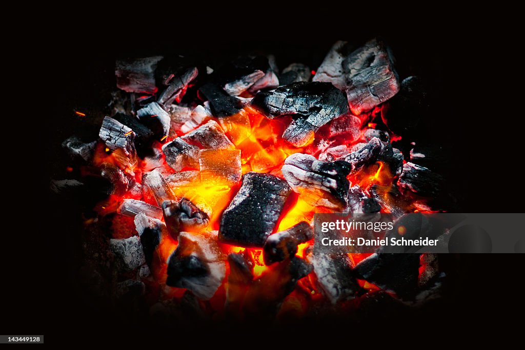 Glowing coals of Barbecue fire