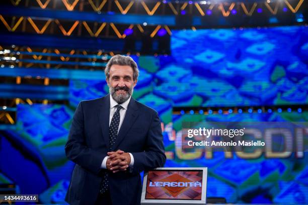 Flavio Insinna poses for a session for the "L'Eredità" Rai Tv Show at Rai Studios on October 18, 2022 in Rome, Italy.