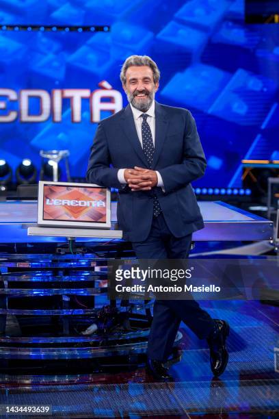Flavio Insinna poses for a session for the "L'Eredità" Rai Tv Show at Rai Studios on October 18, 2022 in Rome, Italy.