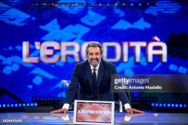 Flavio Insinna poses for a session for the "L'Eredità" Rai Tv Show at Rai Studios on October 18, 2022 in Rome, Italy.