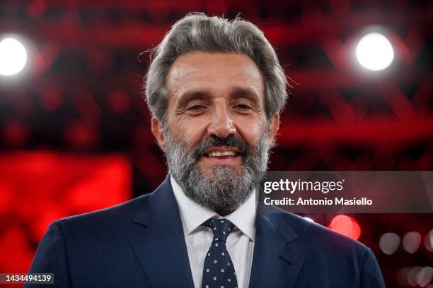 Flavio Insinna poses for a session for the "L'Eredità" Rai Tv Show at Rai Studios on October 18, 2022 in Rome, Italy.