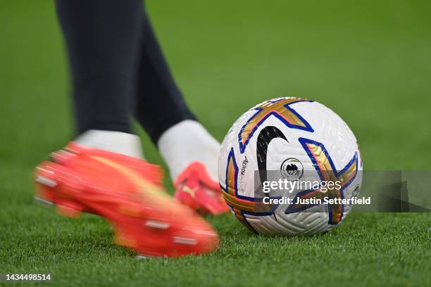 Detailed view of the Nike Flight Premier League match ball prior to the Premier League match between Crystal Palace and Wolverhampton Wanderers at...