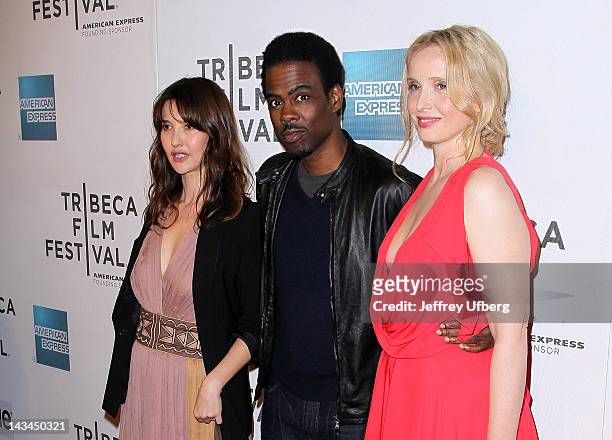 Alexia Landeau, Chris Rock and Julie Delpy attend the "2 Days in New York" premiere during the 2012 Tribeca Film Festival at BMCC Tribeca PAC on...