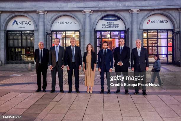 The Minister of Transport, Mobility and Urban Agenda, Raquel Sanchez , the honorary president of Ibercaja, Jose Luis Aguirre , the president of...