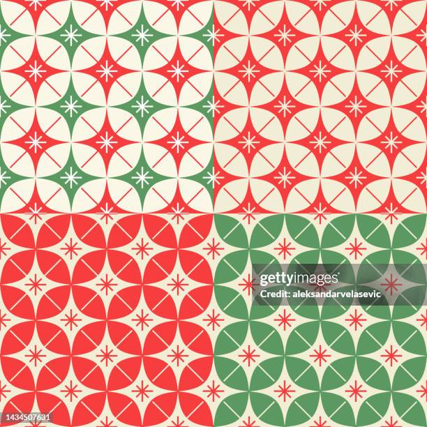 seamless christmas retro patterns - christmas paper stock illustrations