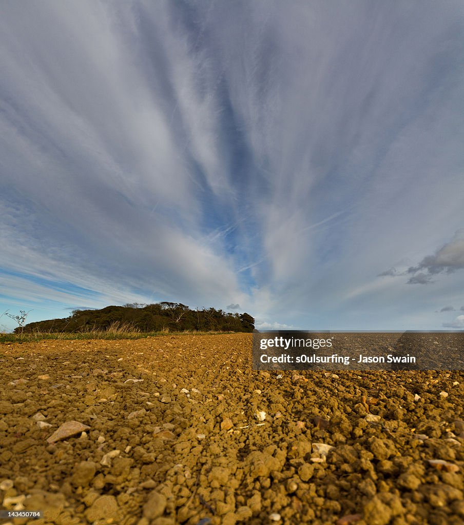 Agricultural scene and crazy altocumulus skies