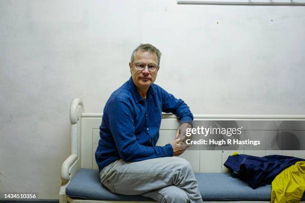 British chef Hugh Fearnley-Whittingstall in the Green Room of the Solskinn Church venue before going on stage to speak at the Falmouth Book Festival...