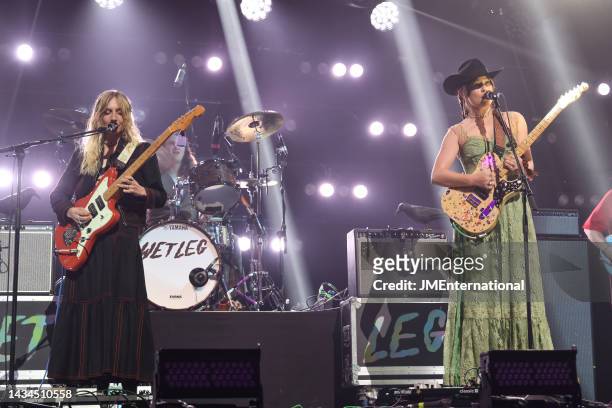 Hester Chambers and Rhian Teasdale of Wet Leg during the Mercury Prize: Albums of the Year 2022 at Eventim Apollo on October 18, 2022 in London,...