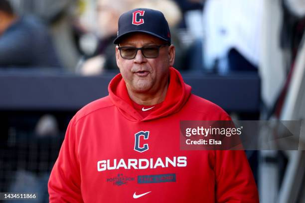 Manager Terry Francona of the Cleveland Guardians looks on prior to a game against the New York Yankees in game five of the American League Division...