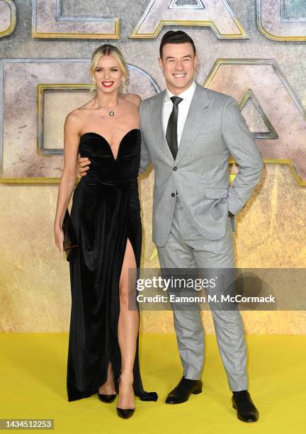 Nadiya Bychkova and Kai Widdrington attend the UK Premiere of "Black Adam" at Cineworld Leicester Square on October 18, 2022 in London, England.