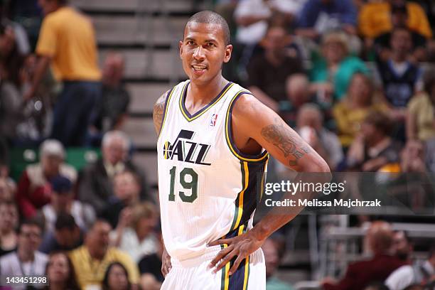 Raja Bell of the Utah Jazz, who returned from being on the injured list for 22 games, plays against the Portland Trail Blazers at Energy Solutions...