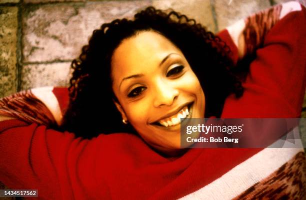 American DJ Spinderella, from the hip hop band Salt-N-Pepa, poses for a portrait in New York, New York in February 1997.