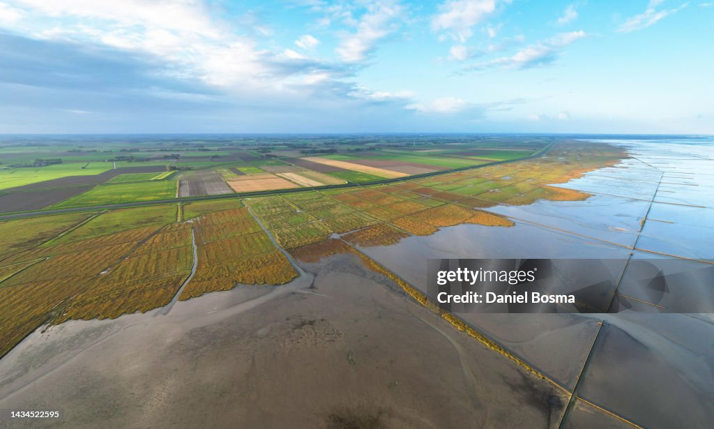 Beautiful aerial view of the cultivated Dutch coastline