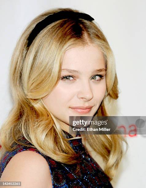 Actress Chloe Grace Moretz, recipient of the Female Star of Tomorrow Award, arrives at the CinemaCon awards ceremony at Pure Nightclub at Caesars...