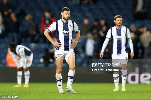Erik Pieters of West Bromwich Albion looks dejected following their side's defeat in the Sky Bet Championship between West Bromwich Albion and...