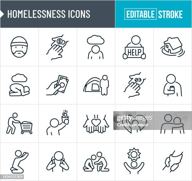 homelessness thin line icons - editable stroke - homelessness stock illustrations