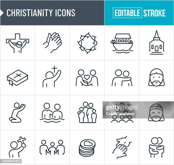 christianity thin line icons - editable stroke - black baptism stock illustrations