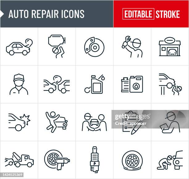 auto repair thin line icons - editable stroke - reifenpanne stock-grafiken, -clipart, -cartoons und -symbole