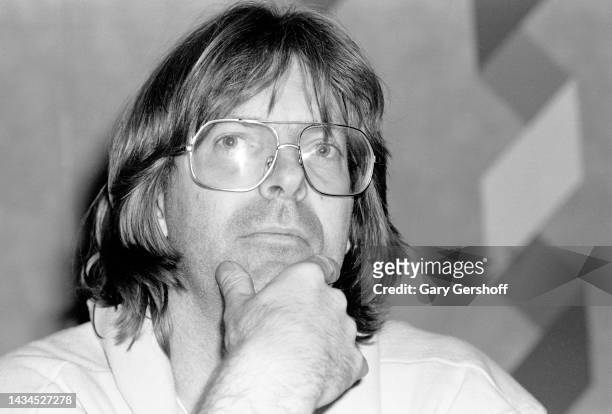 Close-up of American Rock musician Phil Lesh, of the group Grateful Dead, during a press conference at the NY Hilton Hotel, New York, New York,...