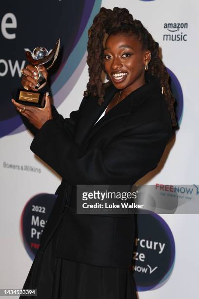 Little Simz celebrates winning the Mercury Prize: Albums of the Year 2022 at St Paul's Church on October 18, 2022 in London, England.