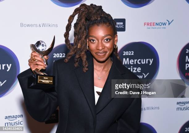 Little Simz after winning the Mercury Prize during the Mercury Prize: Albums of the Year 2022 at Eventim Apollo on October 18, 2022 in London,...
