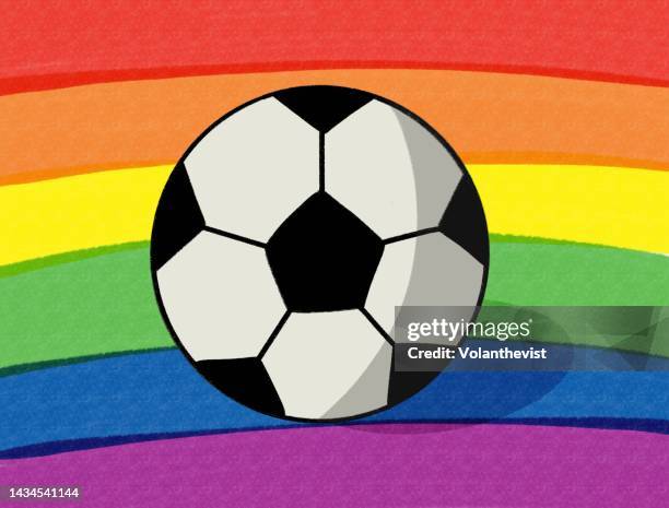 lgbti flag with football ball concept illustration - soccer icon stock pictures, royalty-free photos & images