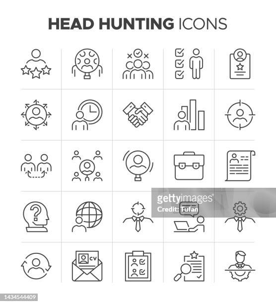 stockillustraties, clipart, cartoons en iconen met head hunting icon set. headhunter jobs, recruitment symbol collection. career, employment, seeking and more vector - candidates for time person of the year 2014