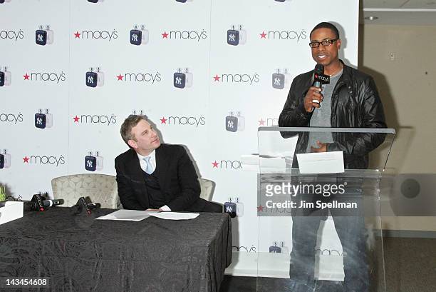 Tom Butkiewicz of the Cloudbreak Group and Curtis Granderson attend The New York Yankees Fragrance launch at Macy's Herald Square on April 26, 2012...